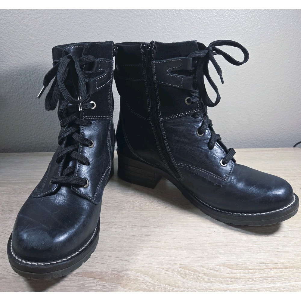 Dromedaris Kara Black Leather Lace Up Combat Boots EU 40 US 9‎ Made in Portugal